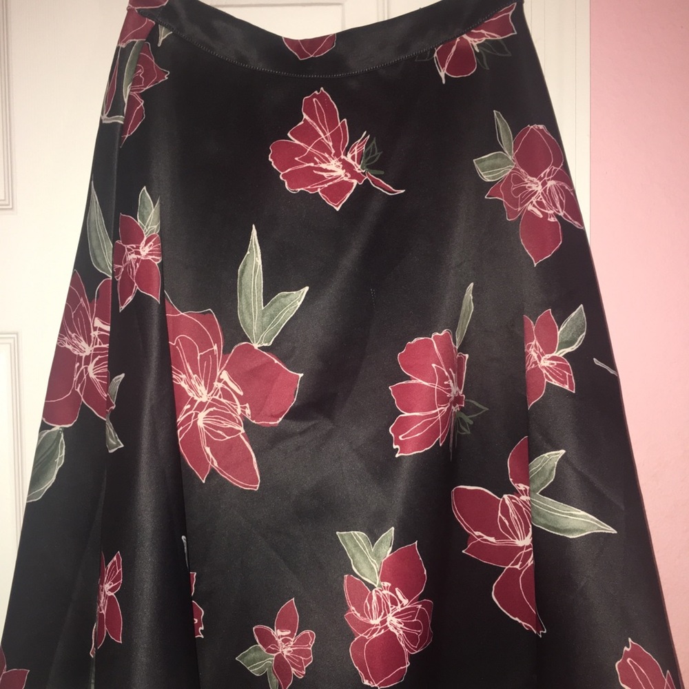 Black and red floral knee length skirt
